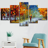 Painting by Numbers Art Nature Autumn Landscape Woman with Umbrella 5-Panel